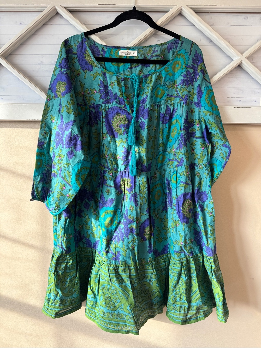 Natural Life Women’s Tiered Floral Dress Bell XL Sleeves Boho Cottage Core